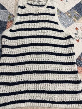 Madewell Navy and Cream Striped Crocheted Tank Sweater